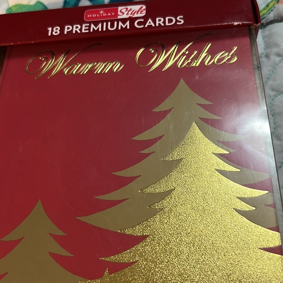 Boxed Set 18 Christmas Cards 2 Designs Gold Foil Poinsettia Trees Holiday Vtg - Picture 4 of 7